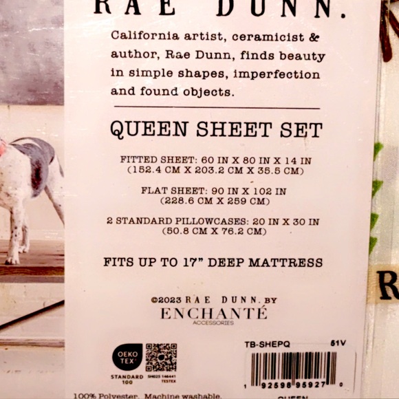 NWT Rae Dunn Christmas Holiday Queen Sheet Set w/Reindeer & Green Tree - Picture 3 of 3